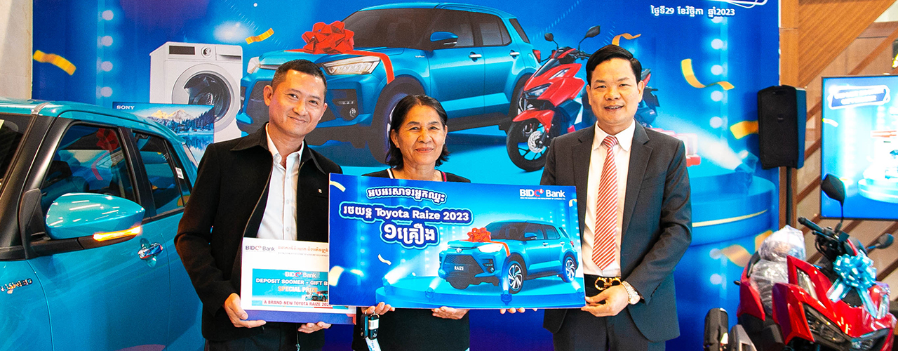 BIDC-Bank awarded a Toyota Raize 2023 car to a lucky customer of Takhmau Branch